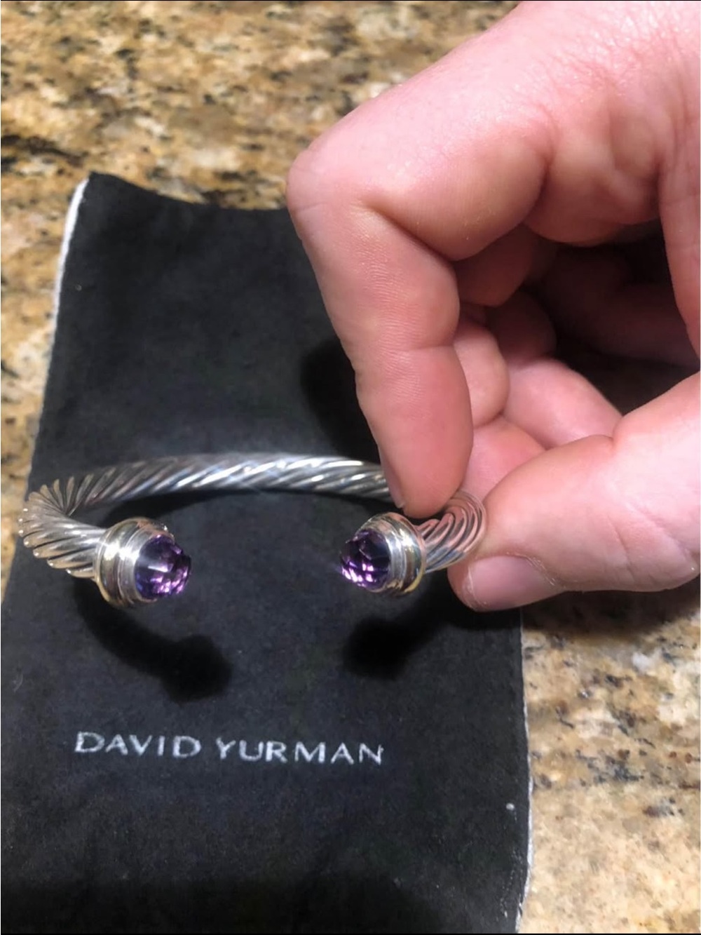 David Yurman Sterling Cable Cuff with Purple Amethyst Endstones